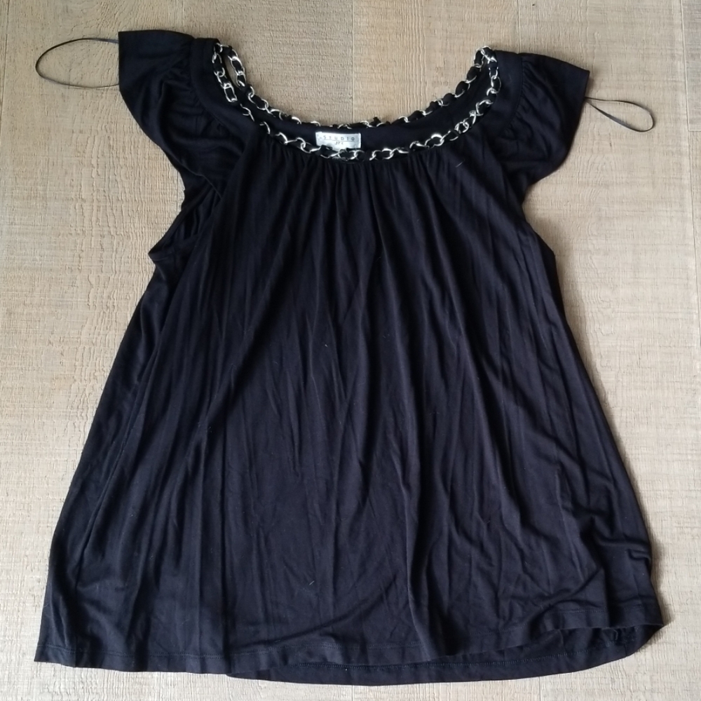 Brand new black blouse with chain neckline